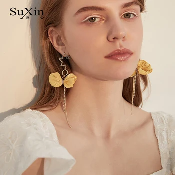 SuXin uhani 2020 novo temperament bowknot tassel uhani za ženske dolgo kristalni obesek, uhani nakit darila