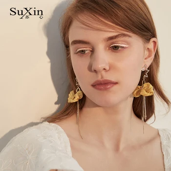 SuXin uhani 2020 novo temperament bowknot tassel uhani za ženske dolgo kristalni obesek, uhani nakit darila