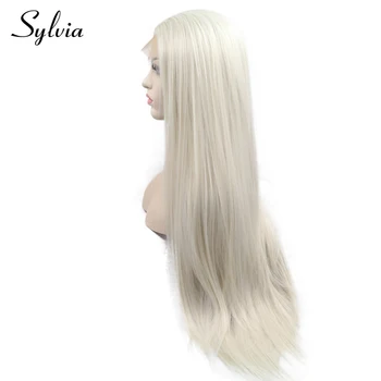 Sylvia #60 Blondinka Belih Sintetičnih Čipke Spredaj Lasulje Srednjem Delu Dolgo Svilnato Naravnost Toploto Odporna Vlakna, Las Za Ženske