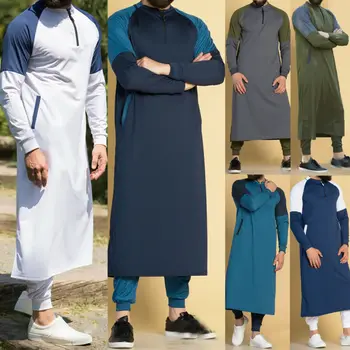 Tam Kaftan Moški Musliman Thobe Islamske Arabski Oblačila Z Dolgimi Rokavi Vrhovi Haljo Savdska Arabija Tradicionalne Kostume Moški Musliman Vrhovi