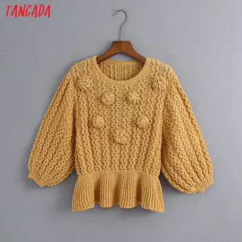 Tangada 2020 jeseni ženske žogo okrasite pulover tunika o vratu kratek rokav pletene džemper vrhovi 6Z21