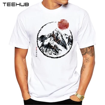 TEEHUB Nov Prihod 2019 Moški Modni sončni Zahod v Gorskih Natisnjeni T-Shirt Kratek Rokav Priložnostne Oblikovanje Majica Hipster Kul Vrhovi