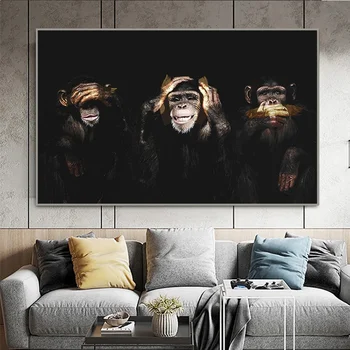 Temno Moder 3 Monkey Gorilla Slike Živali Plakatov In Fotografij Platno Stensko Slikarstvo Umetnost, Ki Živijo Otroci Soba Dekoracijo