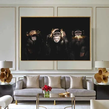 Temno Moder 3 Monkey Gorilla Slike Živali Plakatov In Fotografij Platno Stensko Slikarstvo Umetnost, Ki Živijo Otroci Soba Dekoracijo