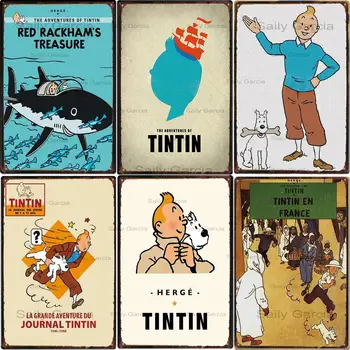 Tintin Risanka Kovinsko Ploščo Anime Risanke Pes Živali, Kovinski Znak Otroci Soba Dekor Wall Art Kovinski Tin Plakati Vrtec Soba Dekor