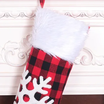 Tkanine, rdeče in črno preverite Božične nogavice Plišastih Božične nogavice, darilne vrečke Božič obeski, Božični okraski