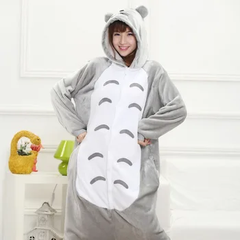 Totoro Onesie Odrasle Ženske Živali Pižamo Obleko Zimo Jumpsuit Pijama Cosplay Flanela Toplo Mehko Sleepwear Onepiece
