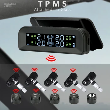 TPMS Avto Tlaka v Pnevmatikah Alarm Monitor Sistem Brezžične 8sensors ( 4 Notranjosti in 4 Zunanji Senzor) Meri Kit HD Sončna Brezplačno