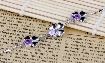 Trgovini 925 sterling srebrni modni purple kristalni cvet, ženske zapestnice nakit ne zbledi ženske Božično darilo padec ladijskega prometa