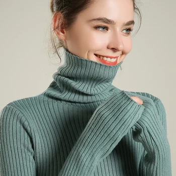 Turtleneck pulover ženske pletene džemper prst dolgimi rokavi, puloverji, črtasto stretch jesen zima basicshirt kratko seksi puloverji