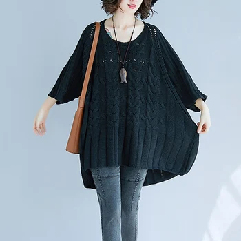 UHYTGF velika velikost žensk svoboden Bat pulover modo jeseni Dolg odsek pulover korejski novi Ženski zimski pulover vrhovi X643