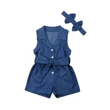 UK Poletje Malčka Otroci Baby Girl Obleke Denim Romper Jumpsuit 2PCS Obleke Set