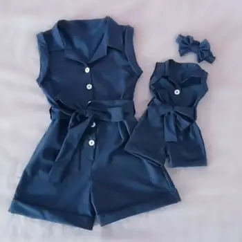 UK Poletje Malčka Otroci Baby Girl Obleke Denim Romper Jumpsuit 2PCS Obleke Set