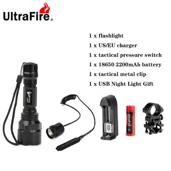 Ultrafire C8 LED XML-T6 1 način 18650 svetilka, polnilne baterije 1000LM svetilka luč taktično LUZ oddajnik žarnica