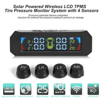Univerzalni Brezžični TPMS Sončne Energije za Nadzor Tlaka v Pnevmatikah Sistem Barvni LCD-Zaslon s 4 Zunanji Senzor Dve namestitev