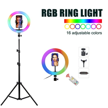 Univerzalni Selfie RGB Led Obroč Fill Light Fotografija Zatemniti RGB Žarnica S Stojalom Za Ličila Video v Živo Aro De Movil Luz ParaV