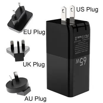 URVNS 65W Hitro Polnilnik (Dual Port USB C PD 3.0 in USB-A) z GaN Hitro Tehnologije Tipa C Polnilnik za iPhone 11, Pixel 3 XL, LG