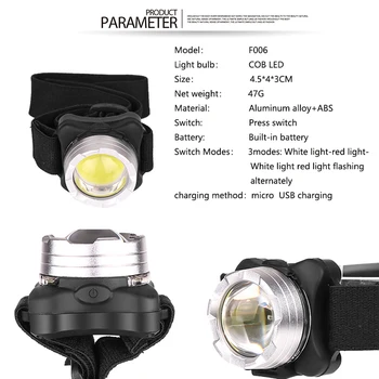 USB Polnilne LED žaromet Vgrajeno baterijo 5000Lumens COB delo svetlobe, 3 svetlobe načini Nepremočljiva smerniki za ribolov, kampiranje