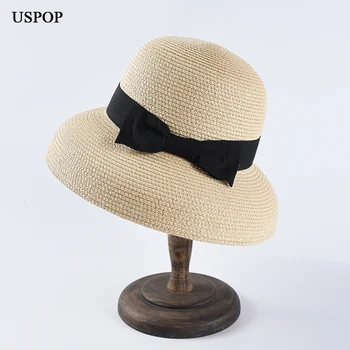 USPOP Nove ženske sonce klobuki moda lok slamnati klobuki priložnostne poletje široko roba povešene plaži klobuk ženski poletni klobuk