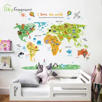 Ustvarjalne risanka zemljevidu sveta stenske nalepke otroci soba dekoracijo otroška soba dekor samolepilne nalepke študija doma dekor dekor