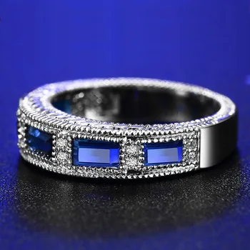 Ustvarjalni Moški Obroč Srebrna Barva Modra Gem Crystal Ring Klasičnih Kvadratnih Nesramna Obroč Dating Stranka Poročni Prstan Zaročni Prstan