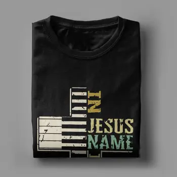 V Jezusa Ime sem Igral T Srajce za Moške Humor T-Shirt, Okrogel Ovratnik Klavirsko Glasbo Glasbenik Pianist Tees Kratek Rokav Plus Velikost Oblačila