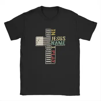 V Jezusa Ime sem Igral T Srajce za Moške Humor T-Shirt, Okrogel Ovratnik Klavirsko Glasbo Glasbenik Pianist Tees Kratek Rokav Plus Velikost Oblačila