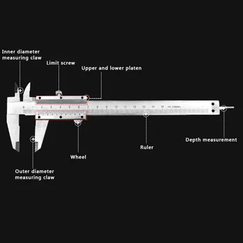 Vernier Kaliper 200mm 0.02 mm Kovinski Čeljusti Merilnik Sivo Mikrometer za Merjenje Orodja Vernier Kaliper Orodje, Ravnilo