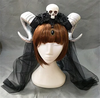 VEVEFHUANG Ročno Ovce rog Glavo Hairband Opremo Demon Zla Gothic Lolita Cosplay Halloween Pokrivala Prop