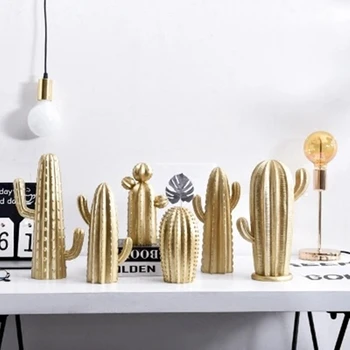 VILEAD Več Velikosti Smolo Kaktus Figurice Nordijska Preprost Stil Belo Zlato Doma Dodatki, Dnevna Soba Ustvarjalno Dekoracijo Ornament