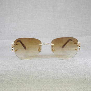 Vintage Nosorogovo Rimless sončna Očala Moških Ovalne Kamen Očala Luksuzni Kovinski Okvir Kvadratnih Odtenki Ženske za Poletje Klub Očala