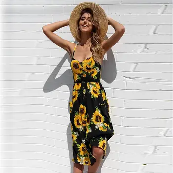 Vintage Priložnostne Sundress Ženski Plaža Obleko Midi Gumb Backless Polka Dot Prugasta Ženske Obleke Poletje 2020 Boho Seksi Cvetlični Obleko