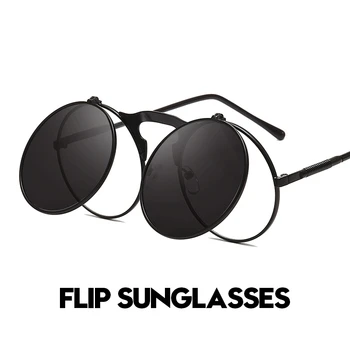 Vintage Steampunk Krog Flip sončna Očala Ženske, Moške, Kovinsko Elektronske sončna Očala Vožnje Očala Oculos Lentes Gafas De Sol UV400