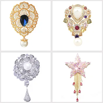 Vintage Zircons Kristalno Solze Broške Zatiči za Ženske Poroke, Poročne Šopke, Nakit, Pribor Elegantno Pearl Visijo Broche