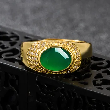 Vintage Zlato Barvo 925 Srebro Obroči Za Ženske Naravnih Smaragdno Zelena Gemstone Poročni Prstan Posla Etnične Fine Nakit Darila