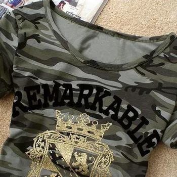 Vojska Prikrivanje majica s kratkimi rokavi Ženske Krono Tiskanja Bombažne Stretch T-majice Vojaške Poletje Kratek Rokav Plus Velikost 4xl 5Xl Tee Shirt Vrhovi