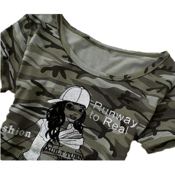 Vojska Prikrivanje majica s kratkimi rokavi Ženske Krono Tiskanja Bombažne Stretch T-majice Vojaške Poletje Kratek Rokav Plus Velikost 4xl 5Xl Tee Shirt Vrhovi