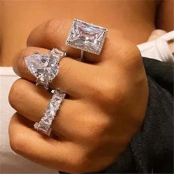 Votlo Kaplja Vode 8ct Lab diamantni prstan 925 Sterling Srebro Bijou Angažiranost, Poročni Bend, Obroči za ženske, moške Obletnico Nakit