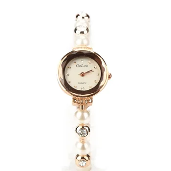 Vroče Prodaje Rose Gold Pearl Zapestnica Ure Ženske Ženske Elegantne Kristalno Obleko Quartz ročno uro Relojes Mujer G-zz