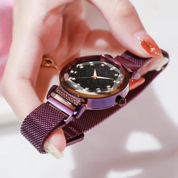 Vroče Prodajo Žensk Magnet Sponke Zvezdnato Nebo Diamond Watch Luksuzni Ženske Iz Nerjavečega Jekla Kvarčne Ročne Ure Darilo Ura Dropshipping