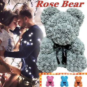 Vroče valentinovo Darilo 25 cm Rdeče Rose Teddy Umetne Rože Objem Medved Za Ženske, Romantično Božična Darila, Poročna Dekoracija