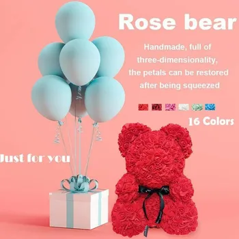 Vroče valentinovo Darilo 25 cm Rdeče Rose Teddy Umetne Rože Objem Medved Za Ženske, Romantično Božična Darila, Poročna Dekoracija