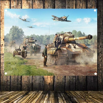 Wall Art Platno Slikarstvo Tapiserija, Doma Dekor WW2 Orožja Stare Fotografije Wehrmacht Kralj Tiger Tank Vojaško Plakat Zastava Banner B3