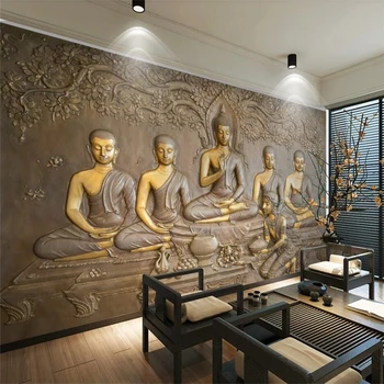 Wellyu 3D reliefni zlati kip Bude v ozadju stene slikarstvo papier peint steno papirjev doma dekor papel parede tapety