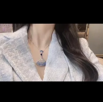 Wholeasle luksuzne blagovne znamke ogrlica pravi s925 srebro fan krilo obesek fine nakit vratu verige obeski modni dodatki dragulj