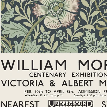 William Morris Platno Slikarstvo Victoria in Albert Muzeju Razstava Plakatov in Fotografij London Underground Art Nouveau Dekor