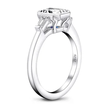 Wong Dež 925 Sterling Srebro Emerald Cut Ustvarili Moissanite Gemstone Diamanti Poroko Zaročni Prstan Fine Nakit Trgovini