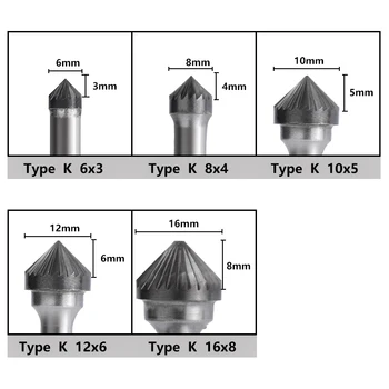 XCAN Enotni Rez Karbida Burr Tip K Rotacijski Burrs 6 mm Kolenom Rotacijski Rezkanje Rezalnik Fine Zob Rotacijski Datoteke