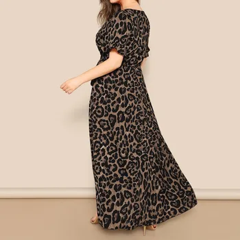 YICIYA 2020 Poletje Ženske obleke Plus Velikost Obleke, Elegantne Ženske Modni Seksi Leopard Velikosti Proti-vrat