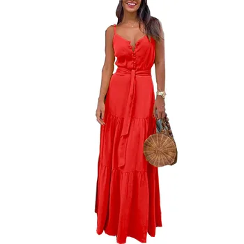 Z-zoux Ženske obleke Proti-vrat Povoj brez Rokavov Špageti Trak Obleke Bela Rumena Rdeča Modra Dolgo Poletje Dressse 2020 Nova Moda